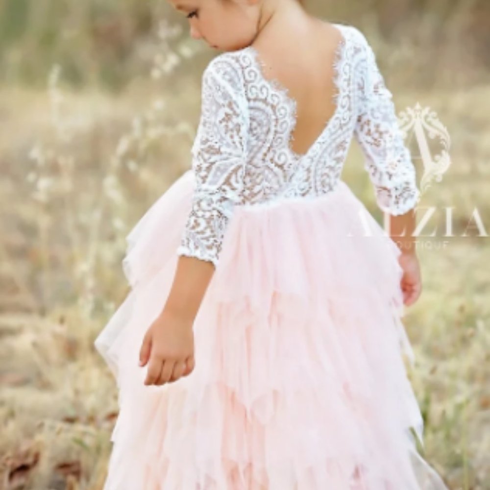 Flower Girl Dress - white and pink